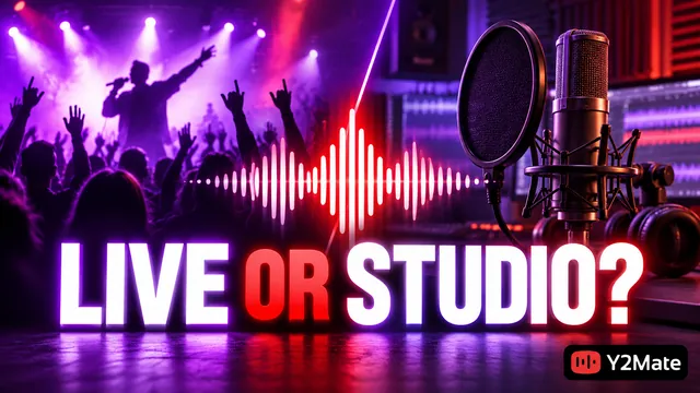 Contrasting live stage and studio recording compositions with an audio waveform