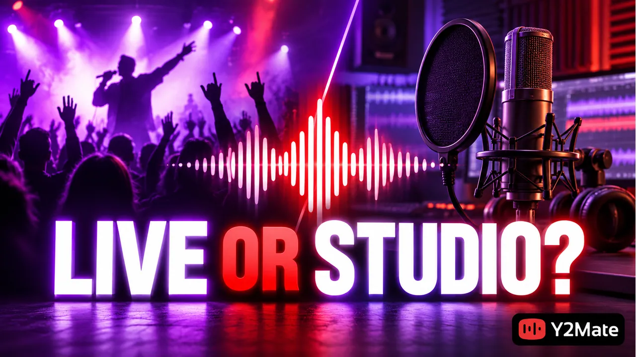 Contrasting live stage and studio recording compositions with an audio waveform