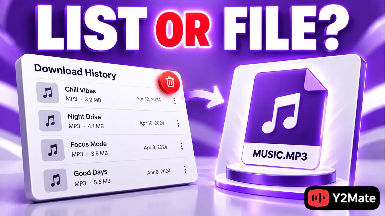 Separate browser download-history and saved-file panels with a list or file headline