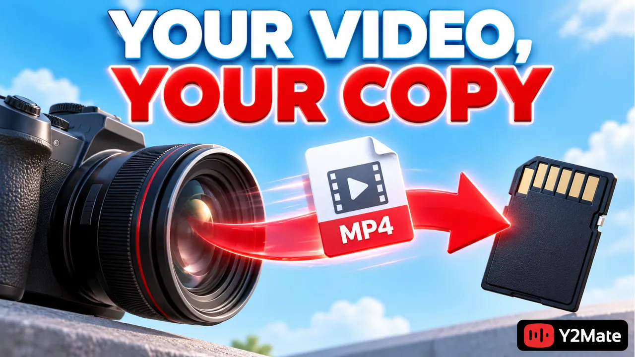 A camera recording, owned upload and saved MP4 with a your video your copy headline
